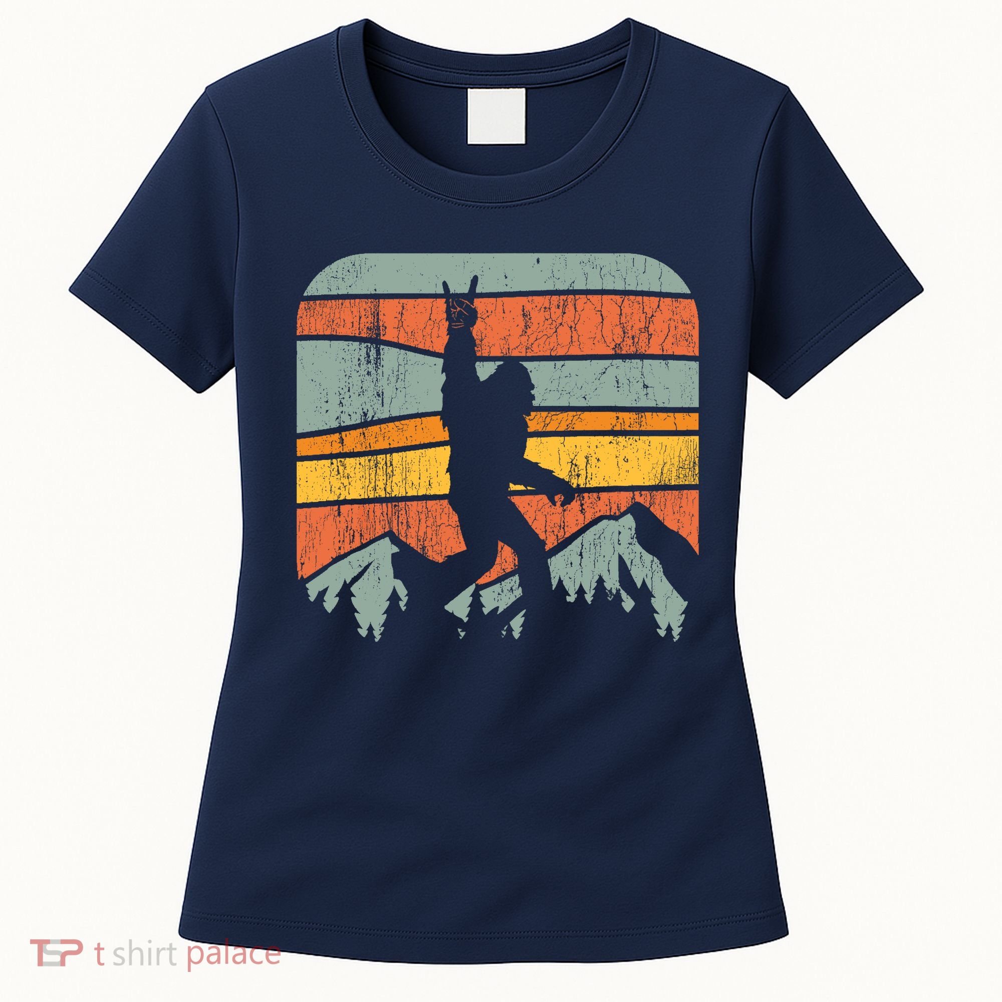 Bigfoot Rock and Roll Retro Mountain Sunset Sasquatch Gift Women's T-Shirt