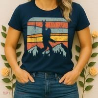 Bigfoot Rock and Roll Retro Mountain Sunset Sasquatch Gift Women's T-Shirt thumb 2