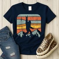 Bigfoot Rock and Roll Retro Mountain Sunset Sasquatch Gift Women's T-Shirt thumb 3
