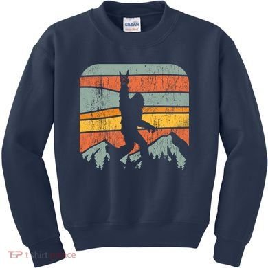Bigfoot Rock and Roll Retro Mountain Sunset Sasquatch Gift Kids Sweatshirt