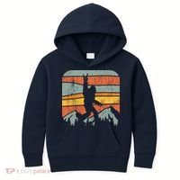 Bigfoot Rock and Roll Retro Mountain Sunset Sasquatch Gift Kids Hoodie thumb 0