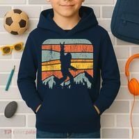 Bigfoot Rock and Roll Retro Mountain Sunset Sasquatch Gift Kids Hoodie thumb 2
