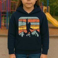 Bigfoot Rock and Roll Retro Mountain Sunset Sasquatch Gift Kids Hoodie thumb 3