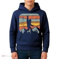 Bigfoot Rock and Roll Retro Mountain Sunset Sasquatch Gift Kids Hoodie thumb 4