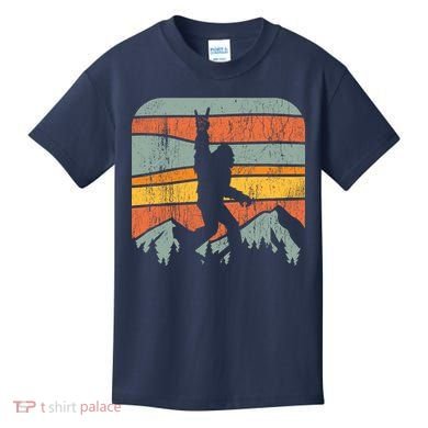 Bigfoot Rock and Roll Retro Mountain Sunset Sasquatch Gift Kids T-Shirt