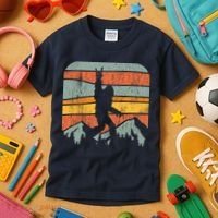 Bigfoot Rock and Roll Retro Mountain Sunset Sasquatch Gift Kids T-Shirt thumb 3