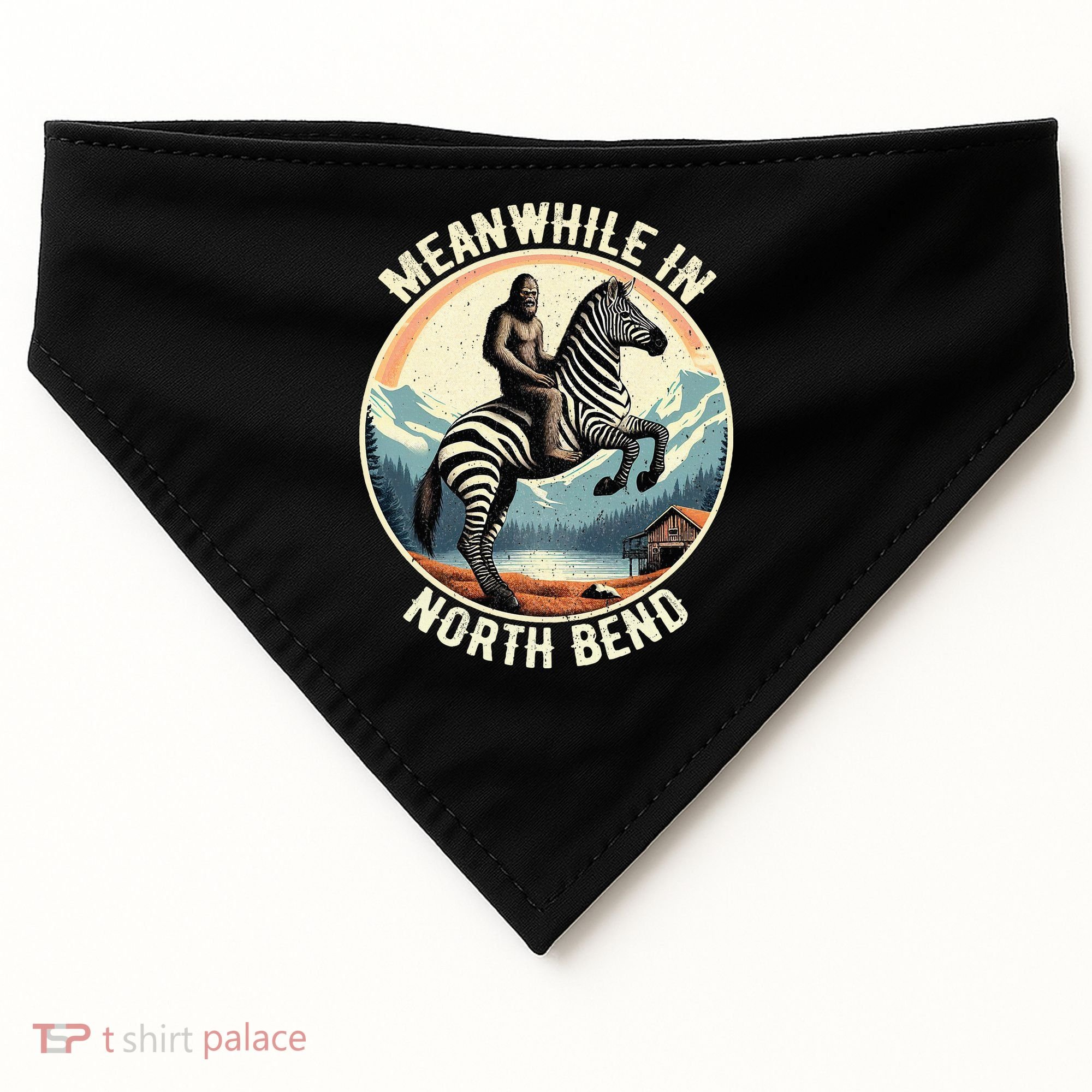 Bigfoot Riding A Zebra Meanwhile In North Bend USA-Made Doggie Bandana