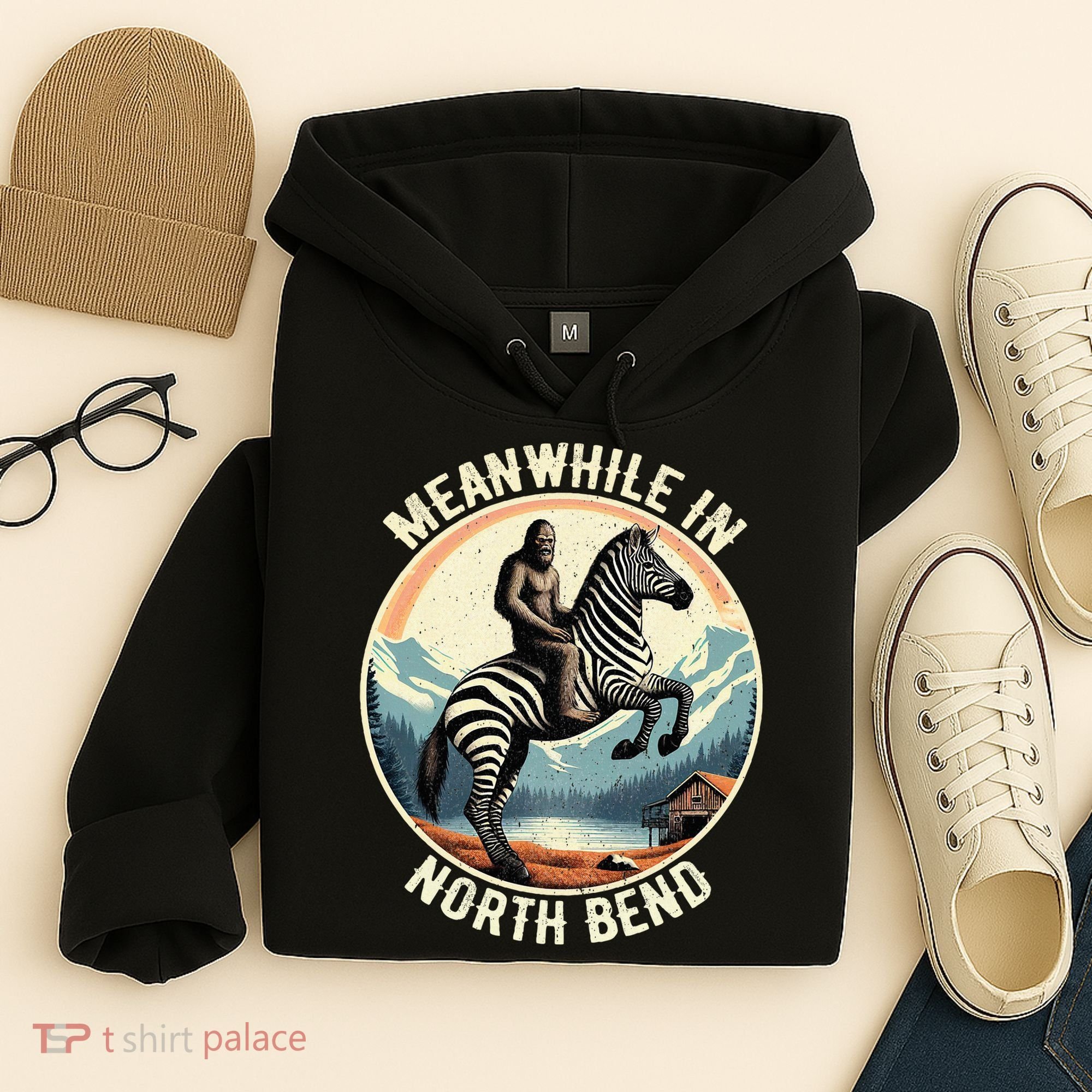 Bigfoot Riding A Zebra Meanwhile In North Bend Hoodie