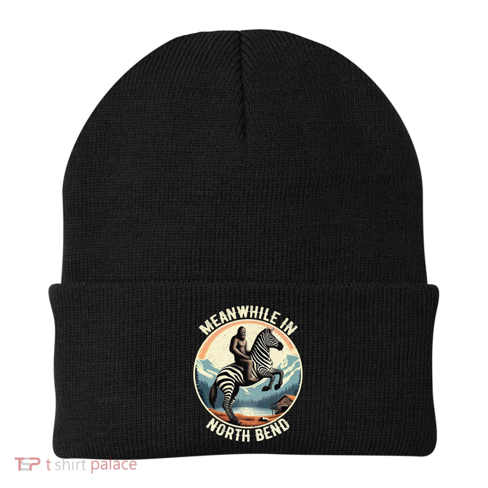Bigfoot Riding A Zebra Meanwhile In North Bend Beanie