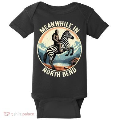 Bigfoot Riding A Zebra Meanwhile In North Bend Baby Bodysuit