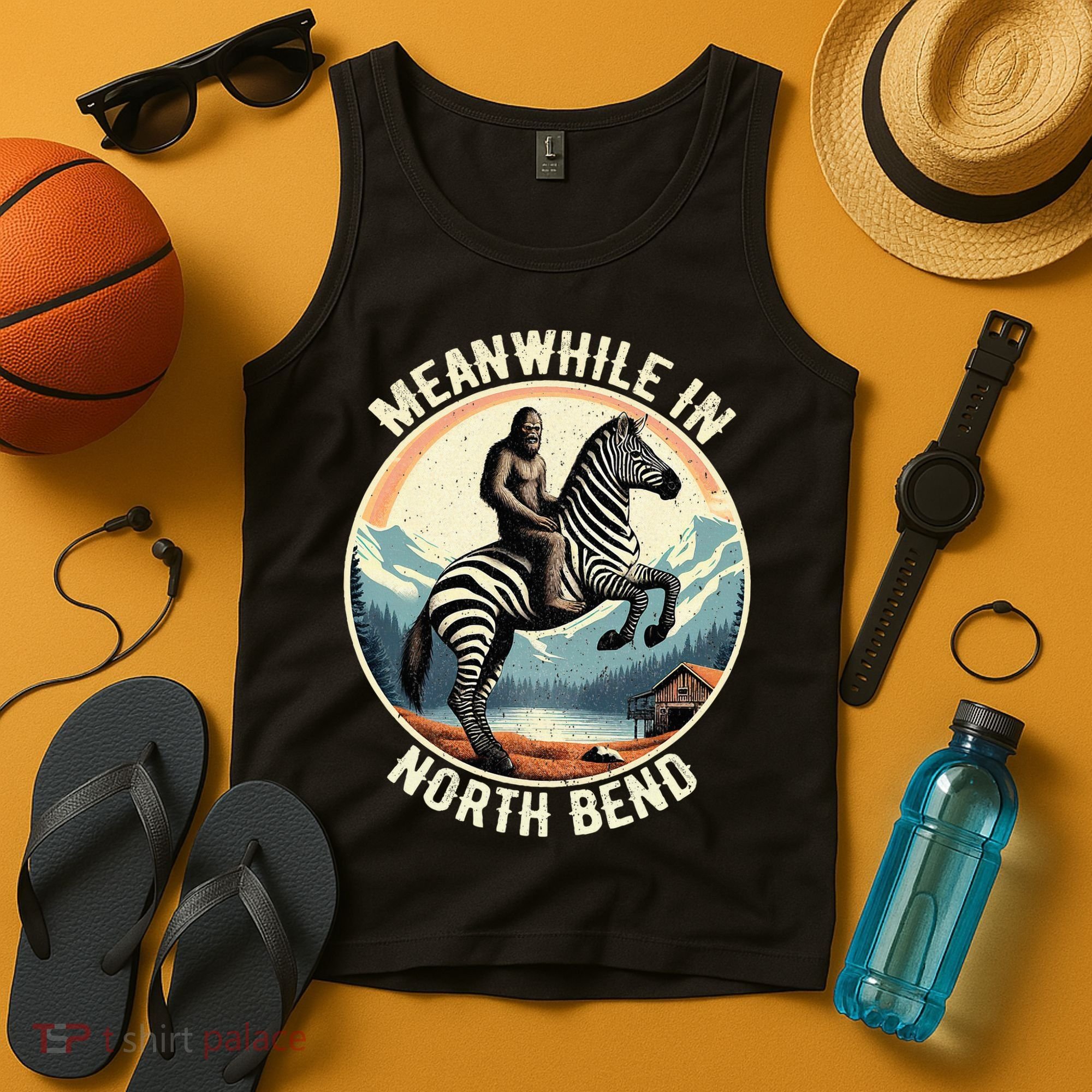 Bigfoot Riding A Zebra Meanwhile In North Bend Tank Top