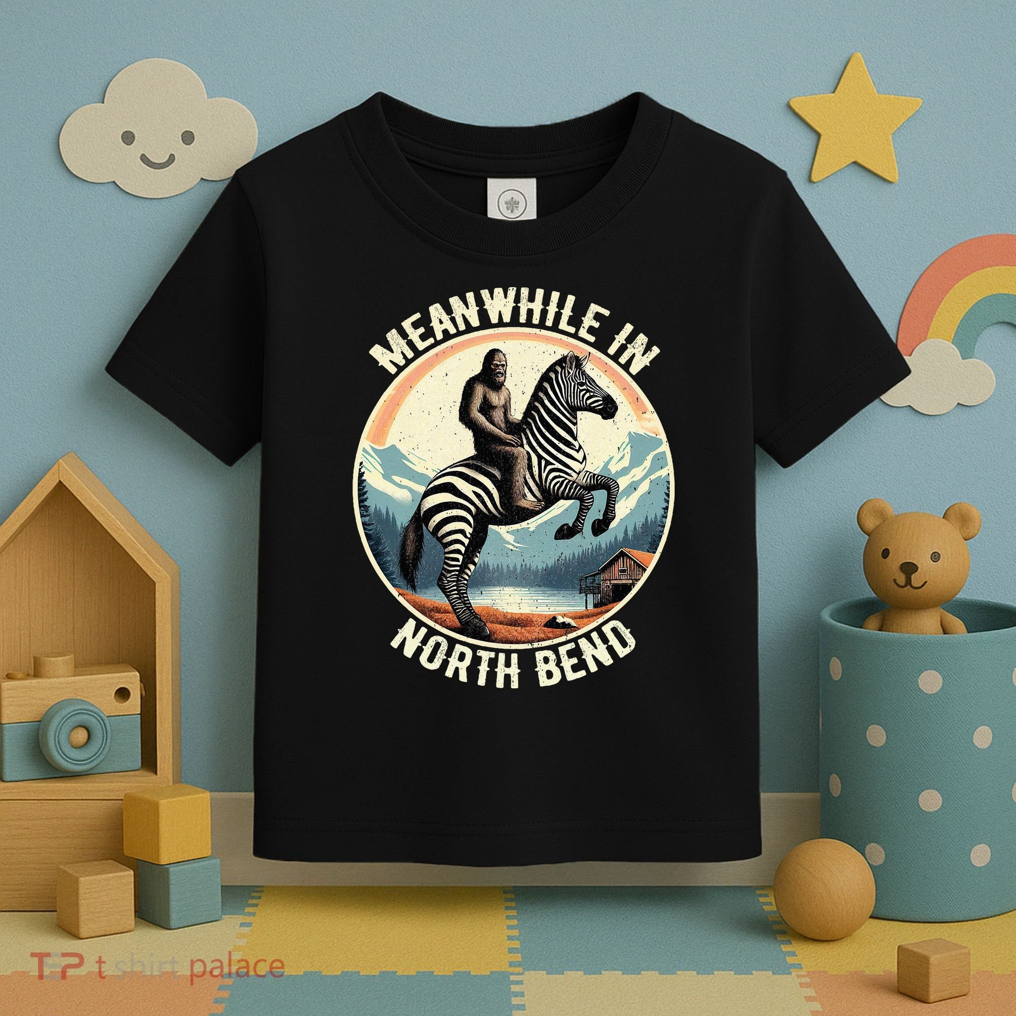 Bigfoot Riding A Zebra Meanwhile In North Bend Toddler T-Shirt
