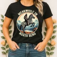 Bigfoot Riding A Zebra Meanwhile In North Bend Women's T-Shirt thumb 2