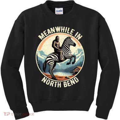 Bigfoot Riding A Zebra Meanwhile In North Bend Kids Sweatshirt