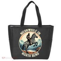 Bigfoot Riding A Zebra Meanwhile In North Bend Tote Bag thumb 0
