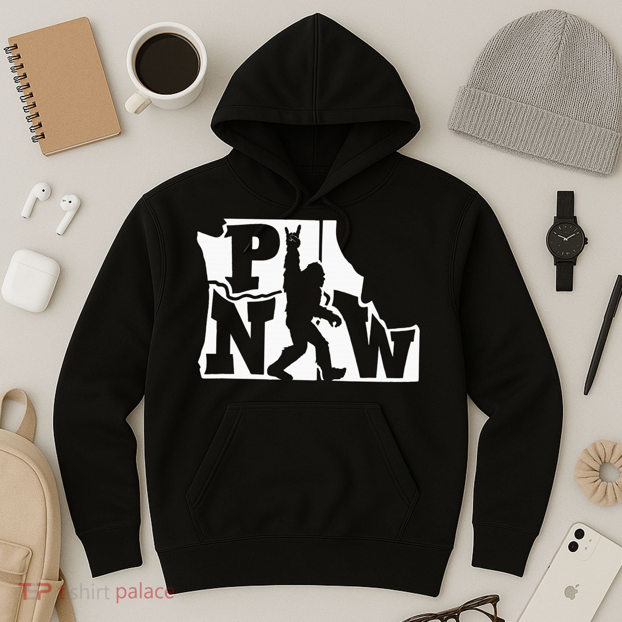 Bigfoot Rock And Roll Silhouette Pacific Northwest Sasquatch Hoodie