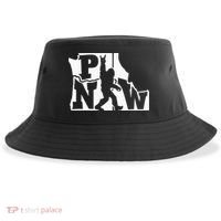 Bigfoot Rock And Roll Silhouette Pacific Northwest Sasquatch Sustainable Bucket Hat thumb 0