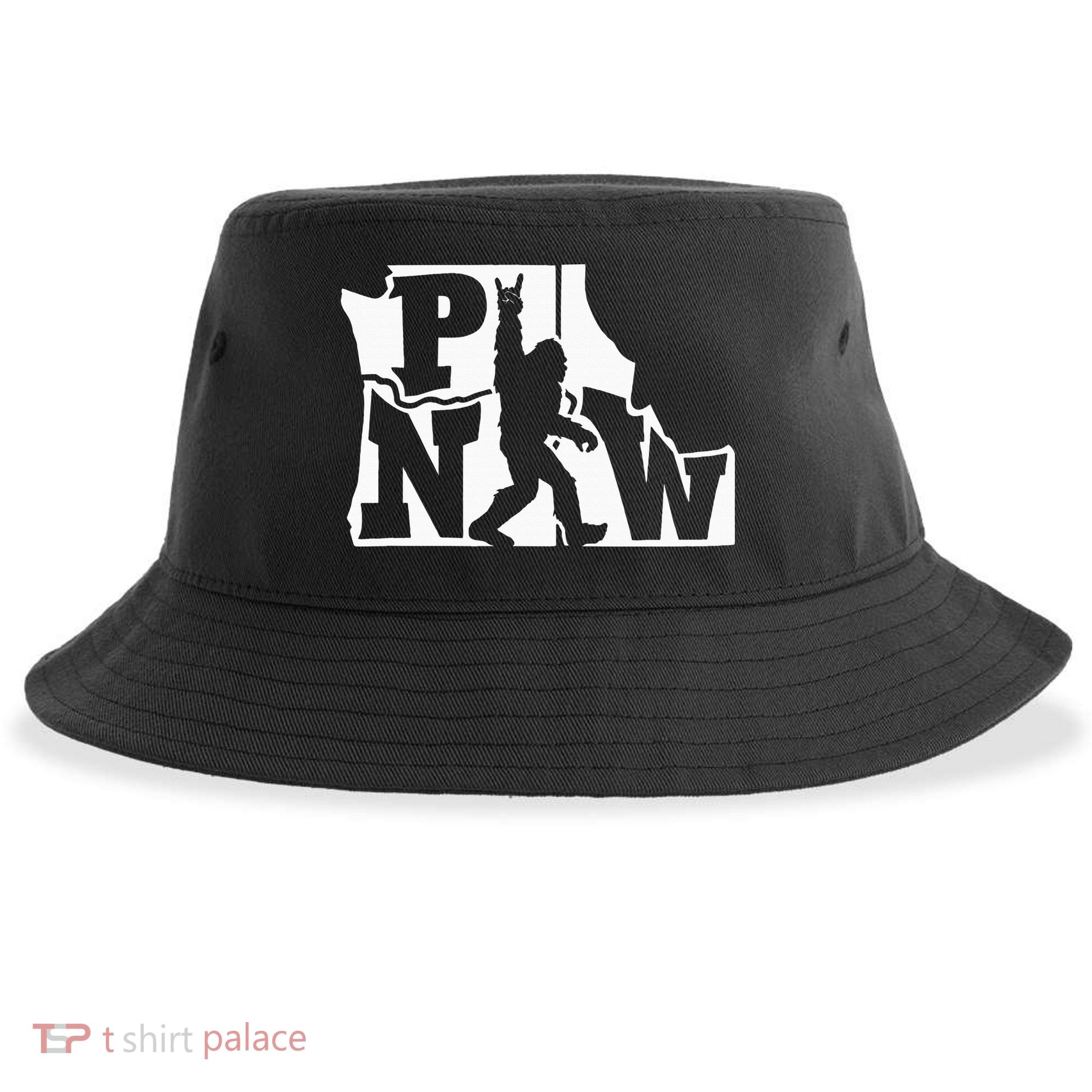 Bigfoot Rock And Roll Silhouette Pacific Northwest Sasquatch Sustainable Bucket Hat