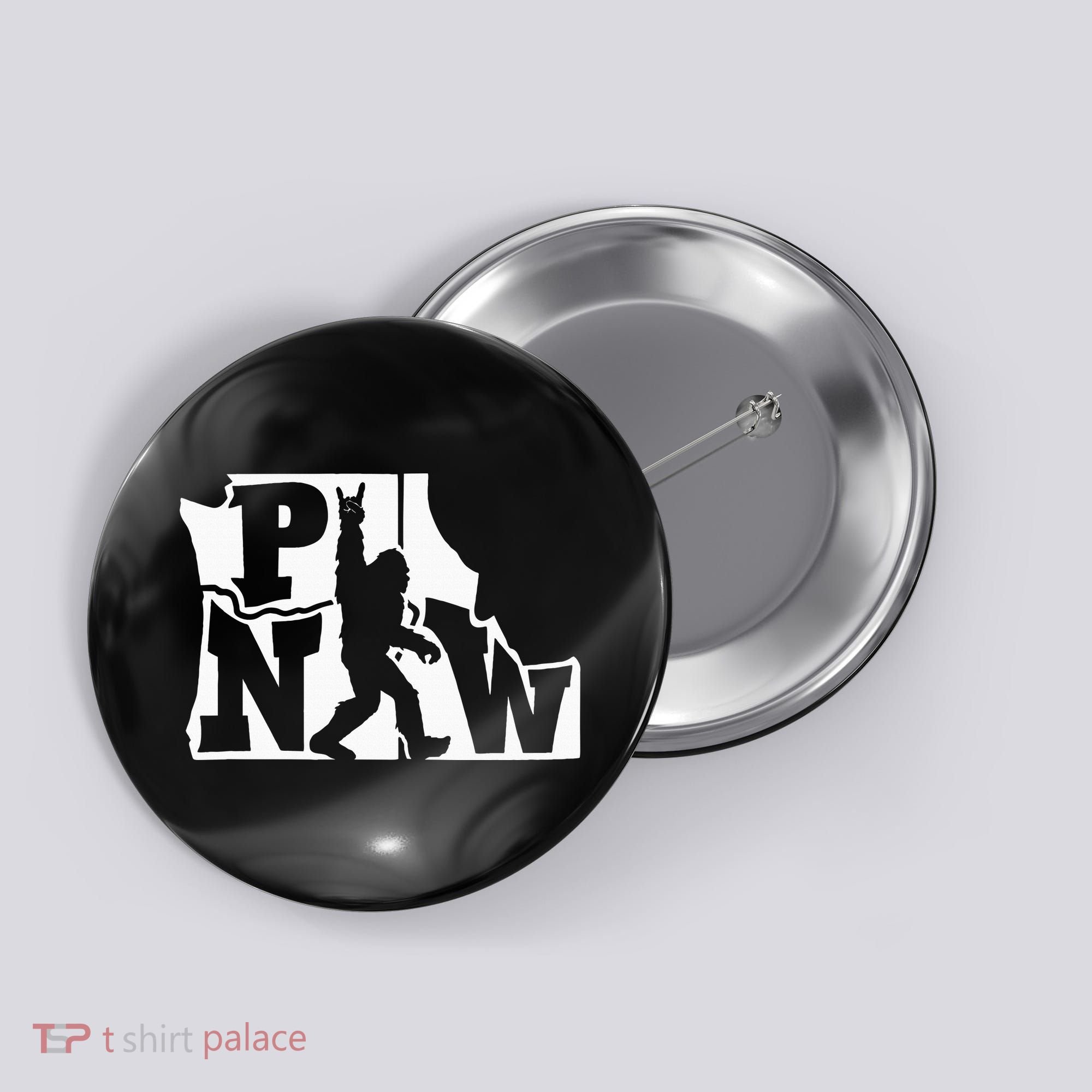 Bigfoot Rock And Roll Silhouette Pacific Northwest Sasquatch Button