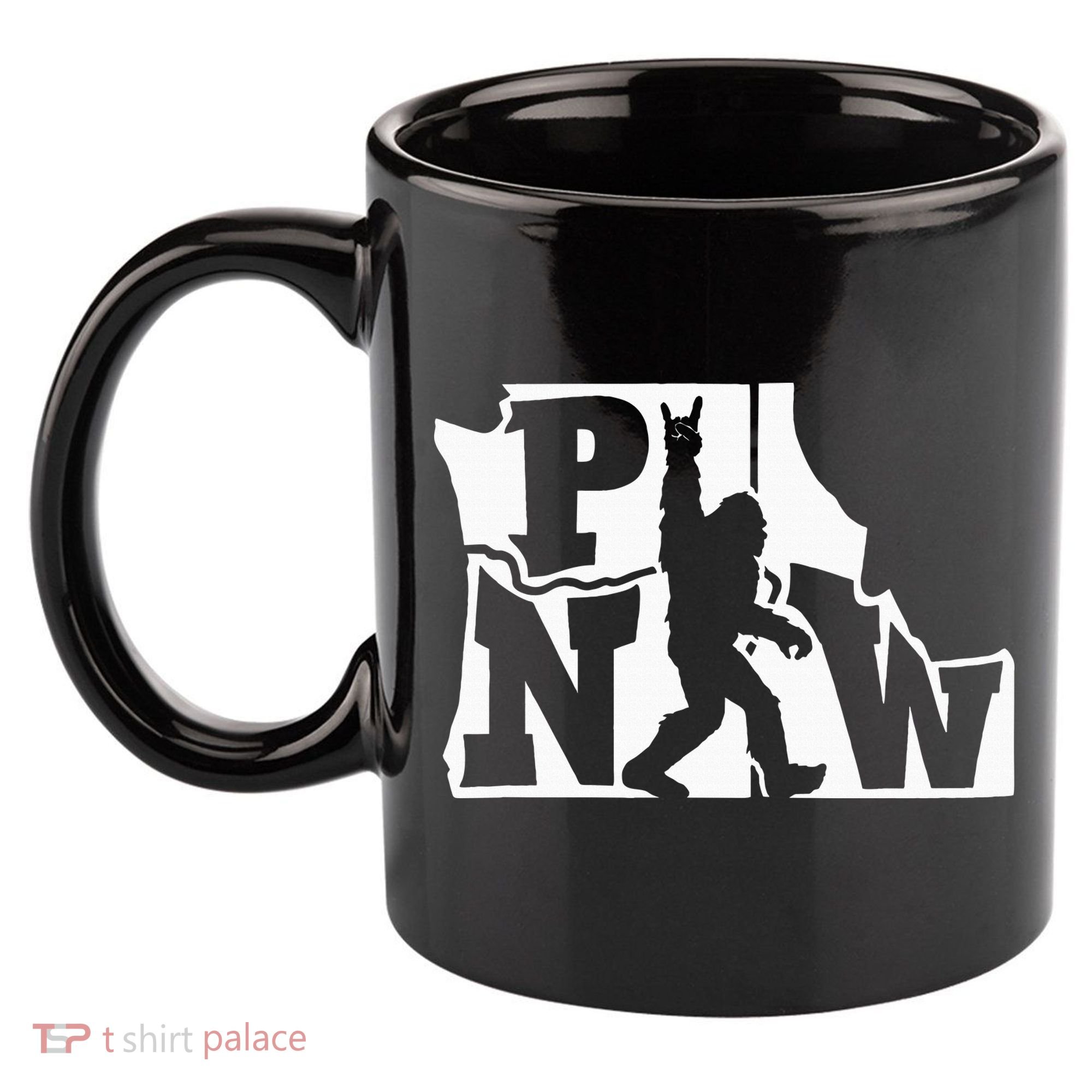 Bigfoot Rock And Roll Silhouette Pacific Northwest Sasquatch 11oz C Handle Ceramic Mug