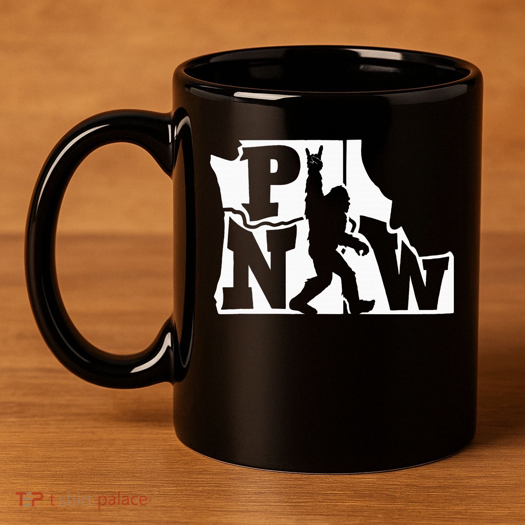 Bigfoot Rock And Roll Silhouette Pacific Northwest Sasquatch 11oz C Handle Ceramic Mug