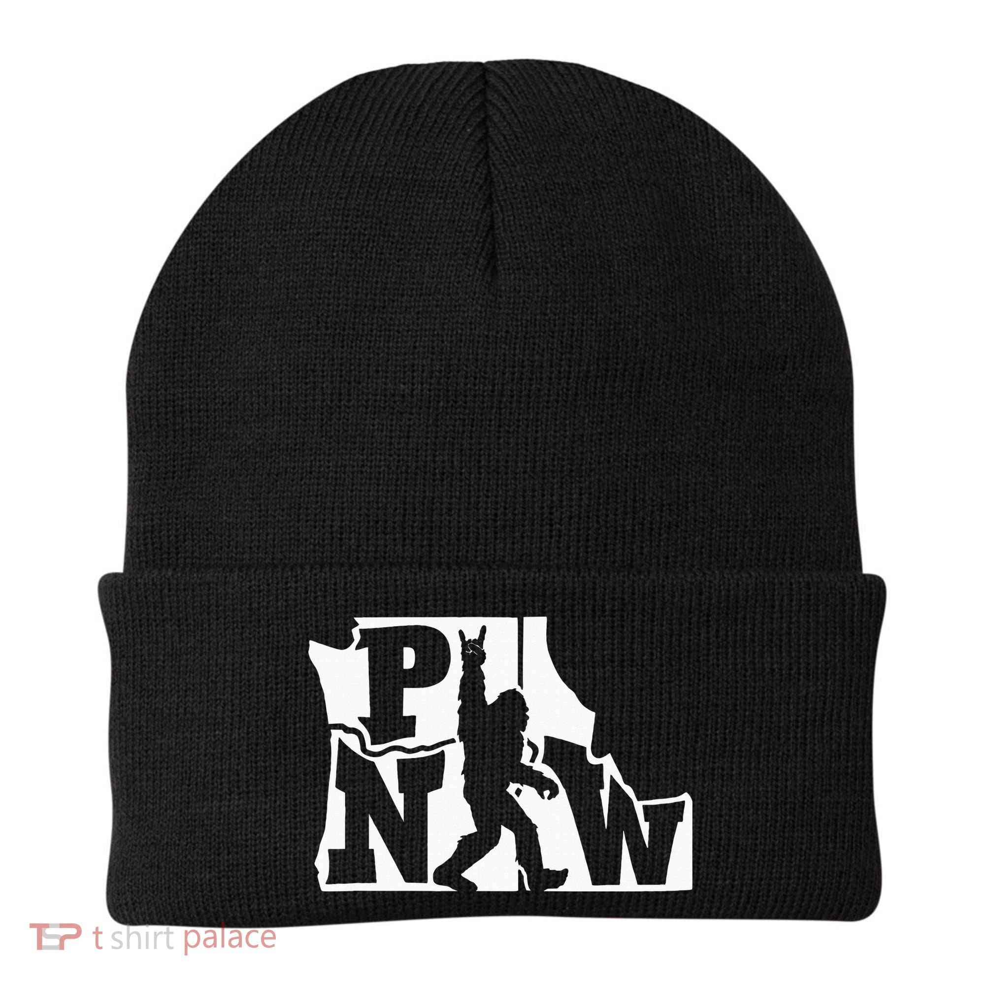 Bigfoot Rock And Roll Silhouette Pacific Northwest Sasquatch Beanie