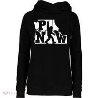 Bigfoot Rock And Roll Silhouette Pacific Northwest Sasquatch Womens Funnel Neck Pullover Hood thumb 0