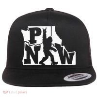Bigfoot Rock And Roll Silhouette Pacific Northwest Sasquatch Flat Bill Trucker Hat thumb 0