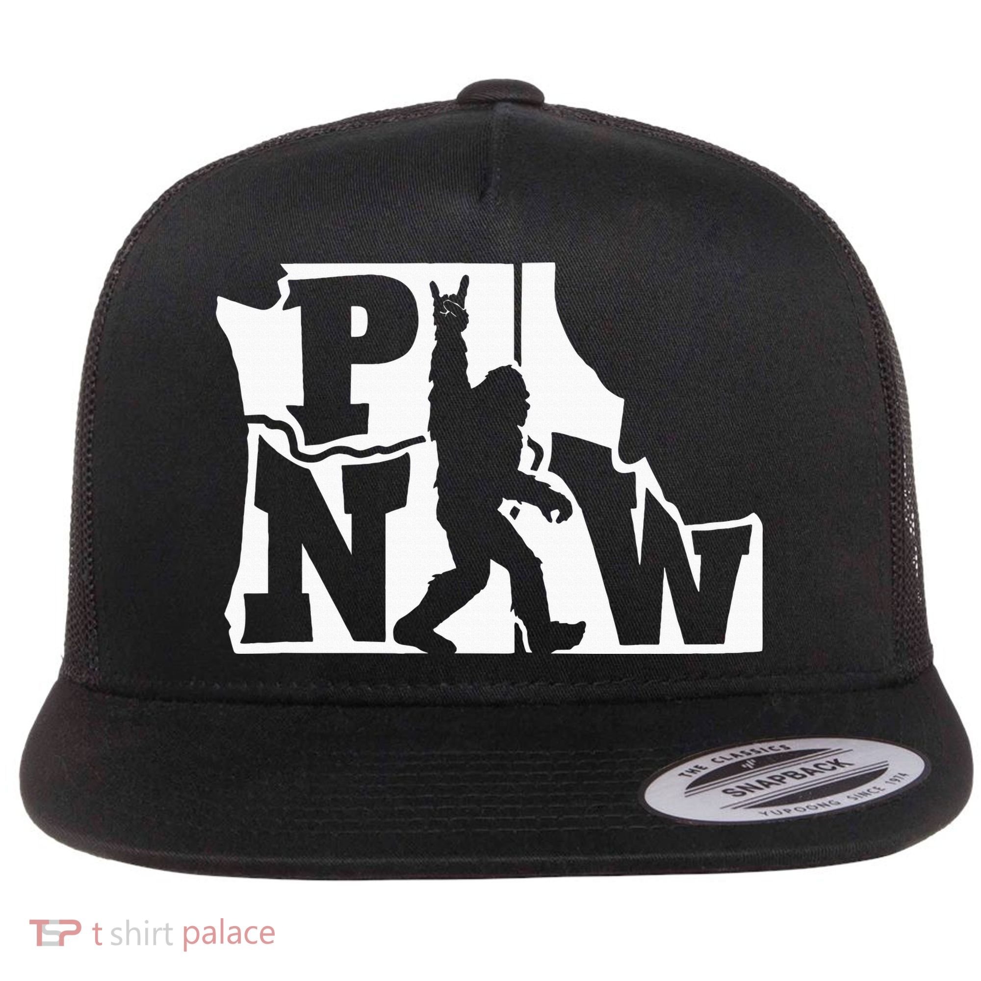 Bigfoot Rock And Roll Silhouette Pacific Northwest Sasquatch Flat Bill Trucker Hat