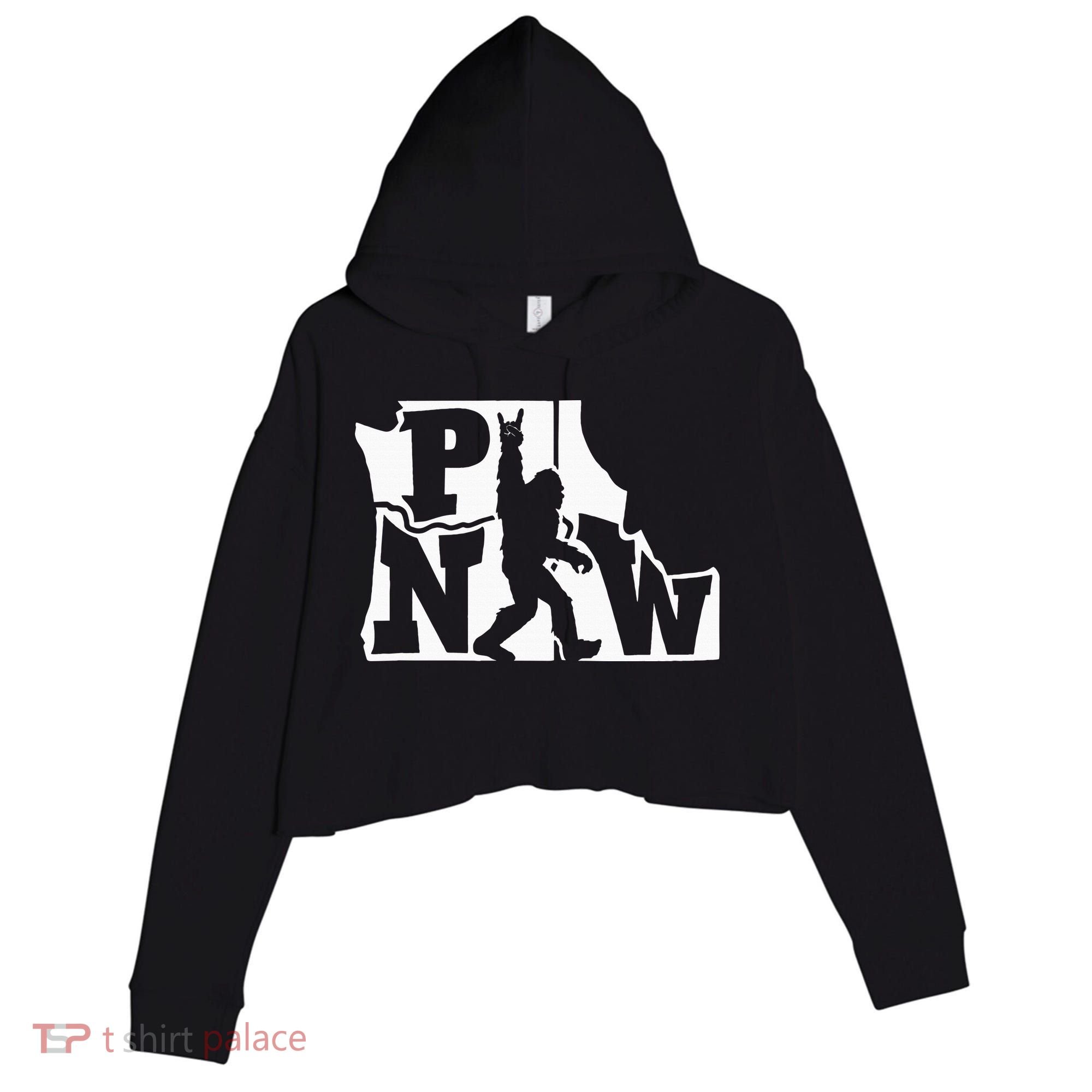 Bigfoot Rock And Roll Silhouette Pacific Northwest Sasquatch Crop Fleece Hoodie
