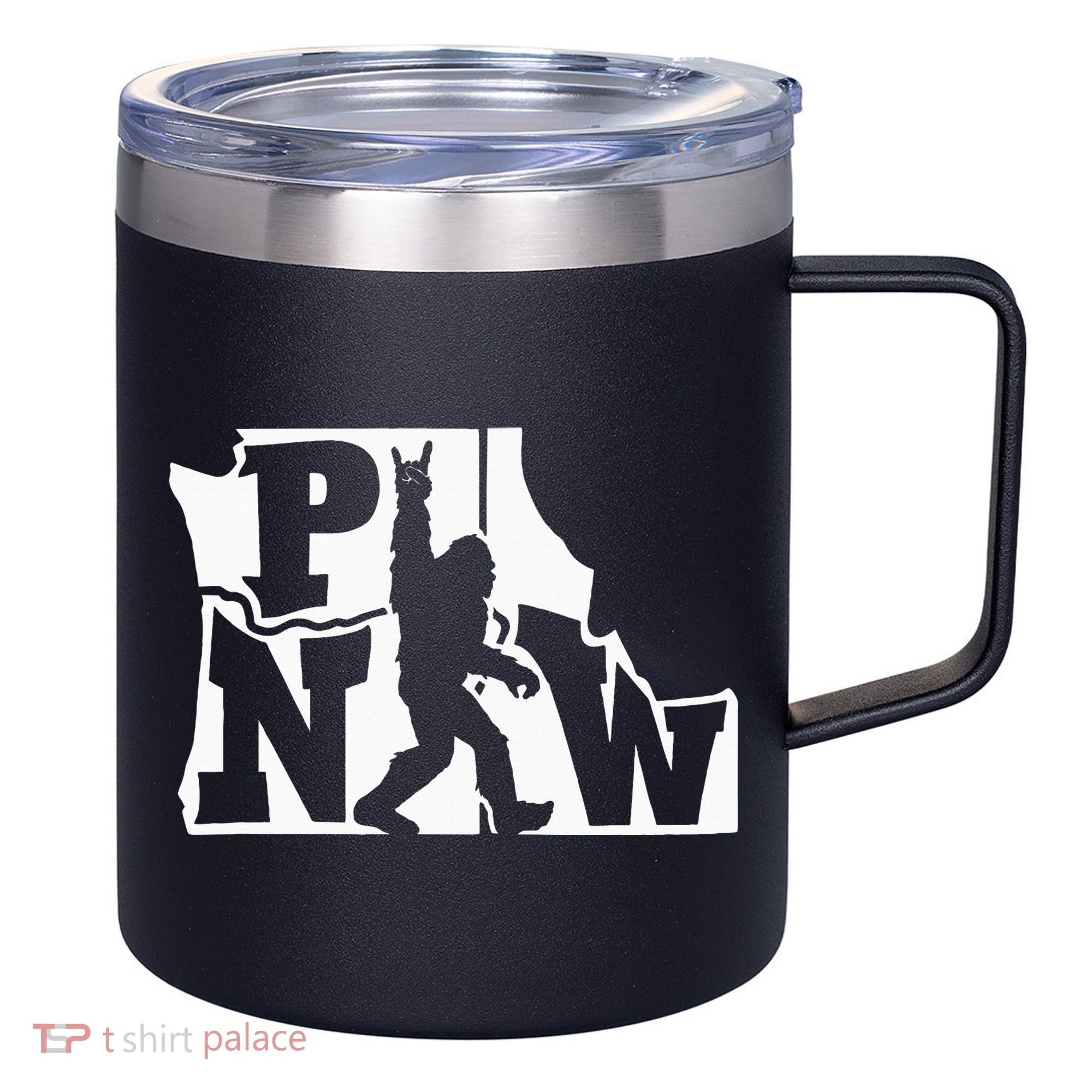 Bigfoot Rock And Roll Silhouette Pacific Northwest Sasquatch 12oz Stainless Steel Coffee Mug
