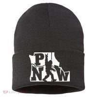 Bigfoot Rock And Roll Silhouette Pacific Northwest Sasquatch Sustainable Knit Beanie thumb 0