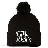 Bigfoot Rock And Roll Silhouette Pacific Northwest Sasquatch Pom Pom 12in Knit Beanie thumb 0