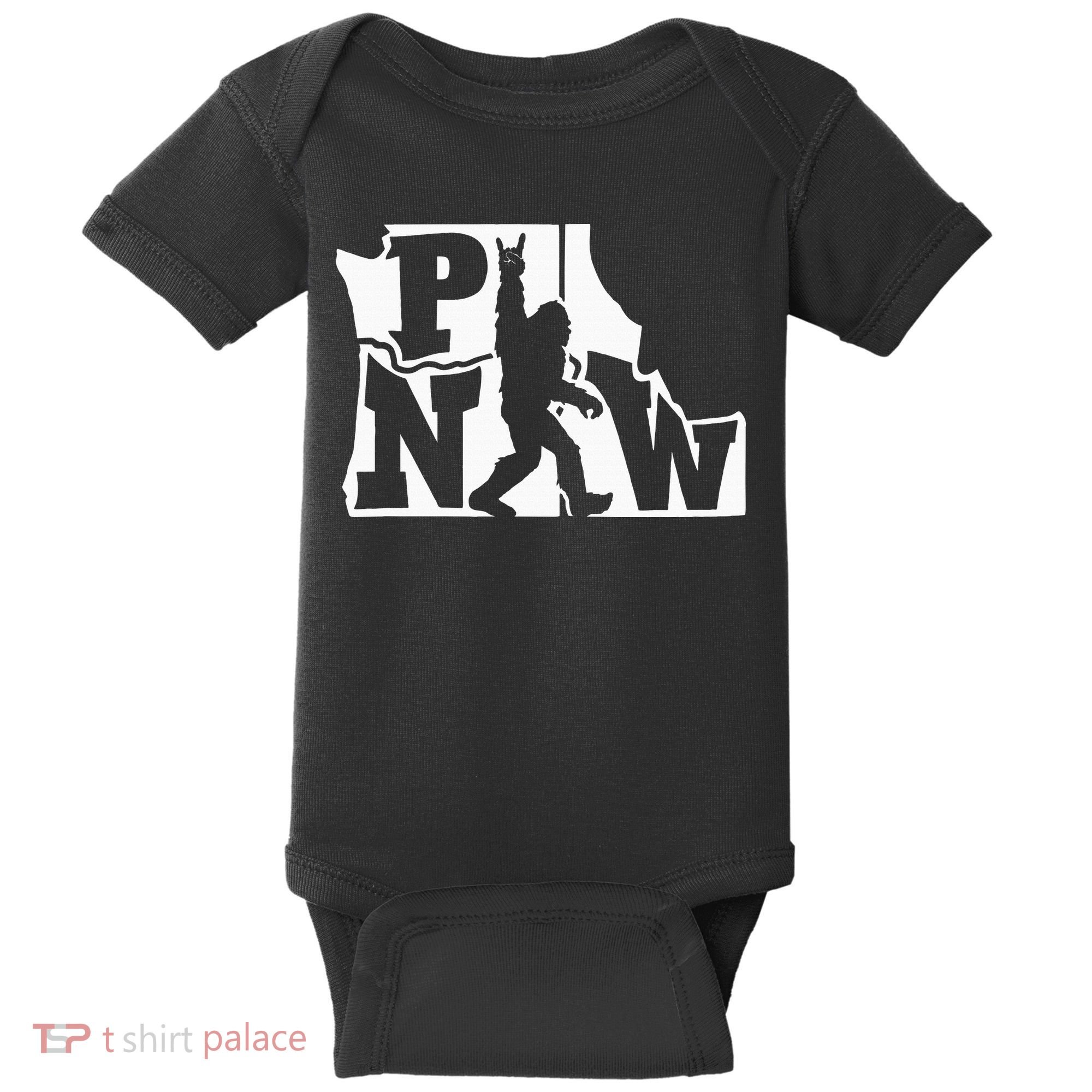 Bigfoot Rock And Roll Silhouette Pacific Northwest Sasquatch Baby Bodysuit