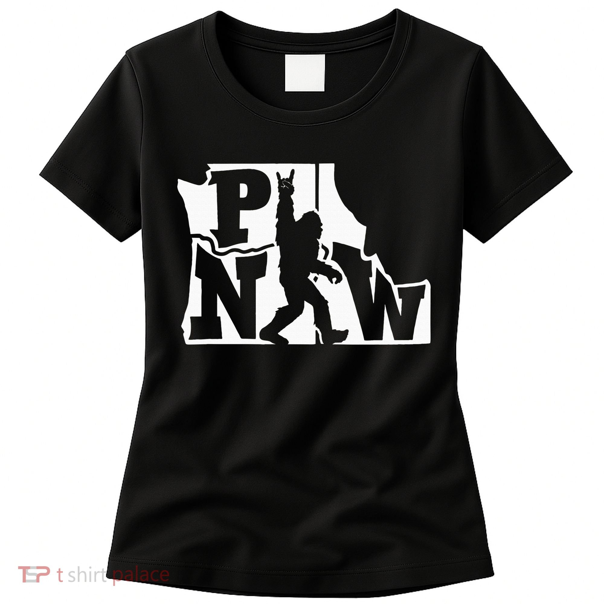 Bigfoot Rock And Roll Silhouette Pacific Northwest Sasquatch Women's T-Shirt