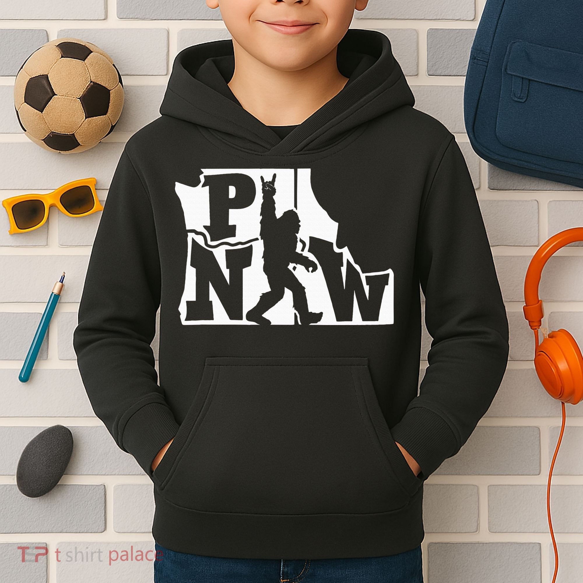 Bigfoot Rock And Roll Silhouette Pacific Northwest Sasquatch Kids Hoodie