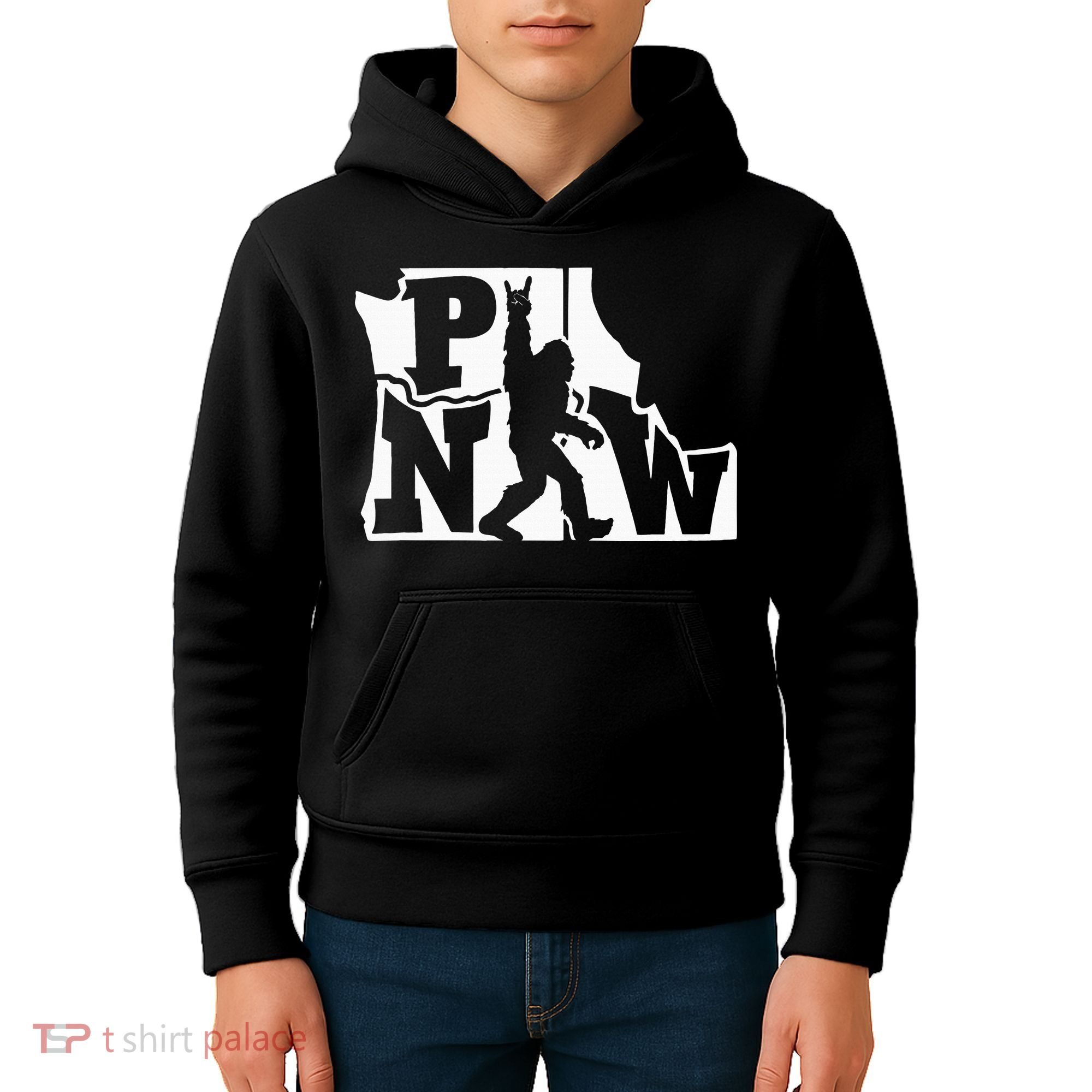 Bigfoot Rock And Roll Silhouette Pacific Northwest Sasquatch Kids Hoodie