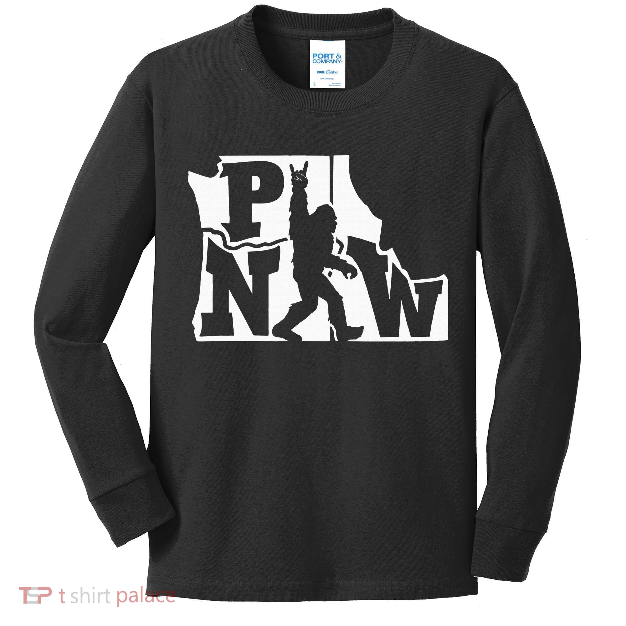 Bigfoot Rock And Roll Silhouette Pacific Northwest Sasquatch Kids Long Sleeve Shirt
