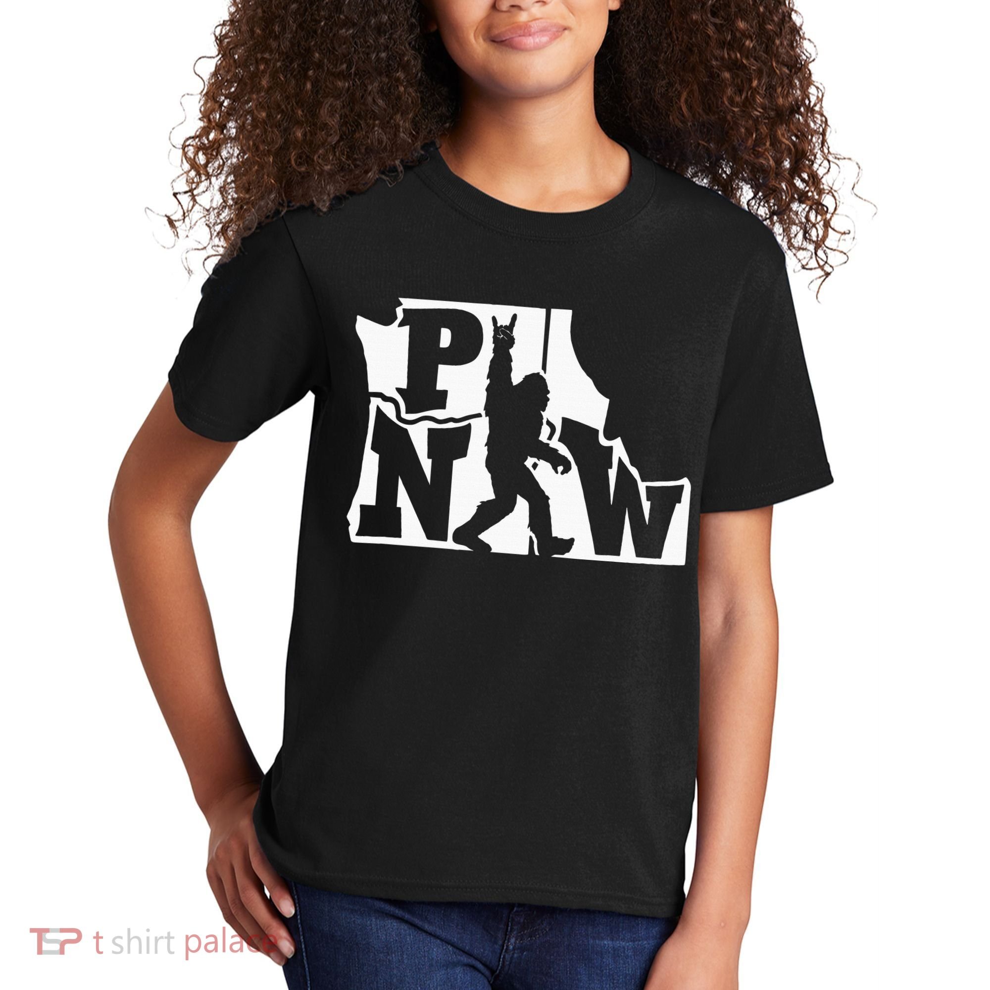 Bigfoot Rock And Roll Silhouette Pacific Northwest Sasquatch Kids T-Shirt