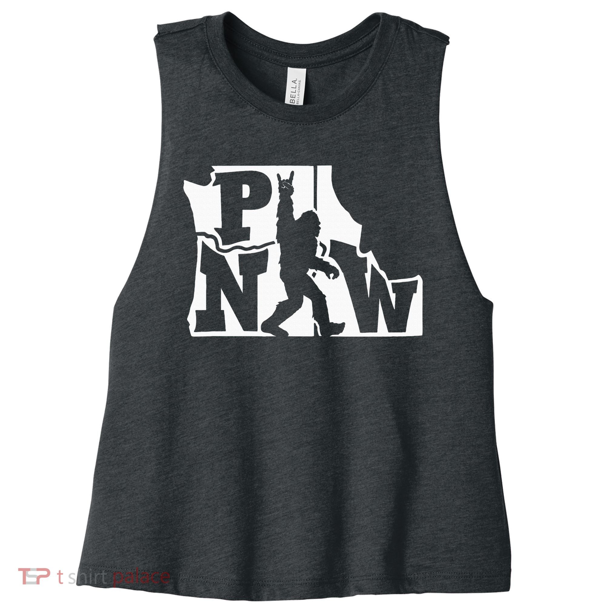 Bigfoot Rock And Roll Silhouette Pacific Northwest Sasquatch Women's Racerback Cropped Tank
