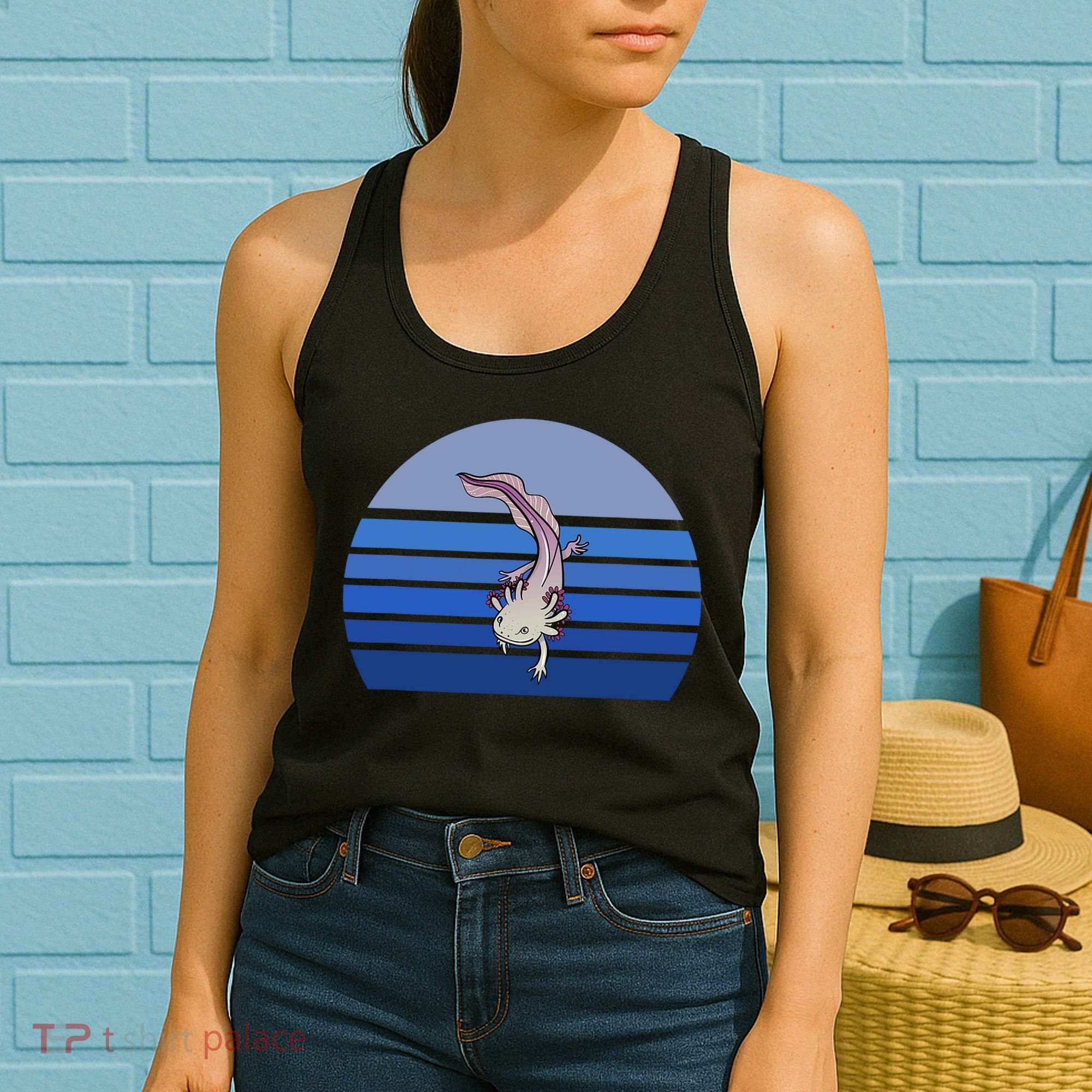 Blue Retro Axolotl Mexican Salamander Gift Lover Women's Tank Top
