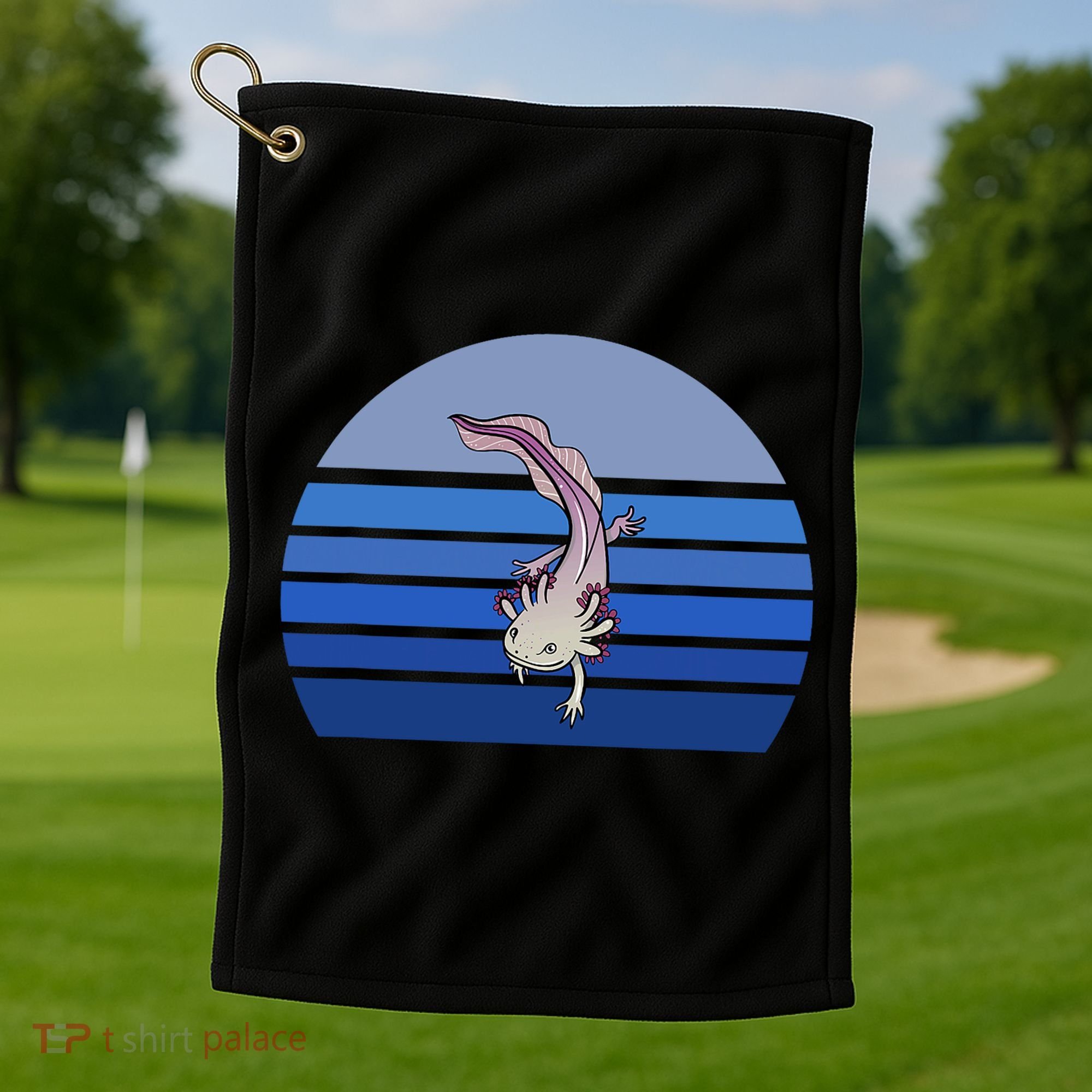 Blue Retro Axolotl Mexican Salamander Gift Lover Golf Towel
