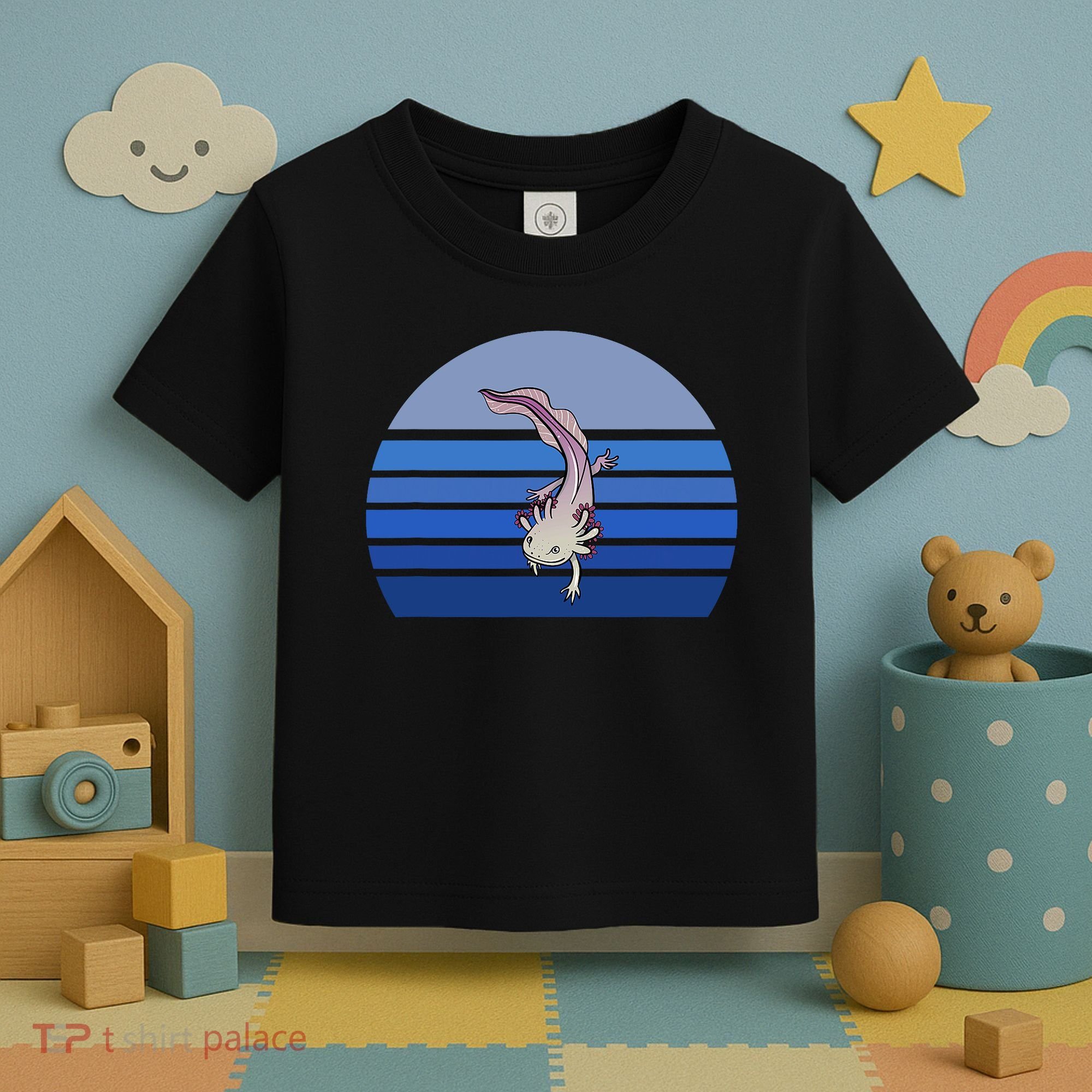 Blue Retro Axolotl Mexican Salamander Gift Lover Toddler T-Shirt