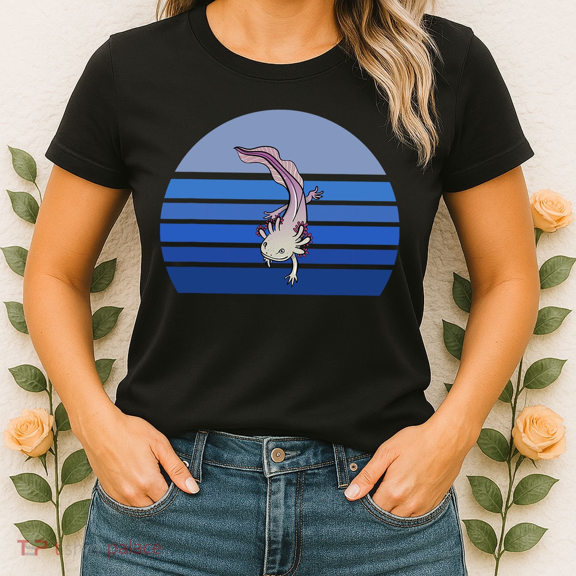Blue Retro Axolotl Mexican Salamander Gift Lover Women's T-Shirt