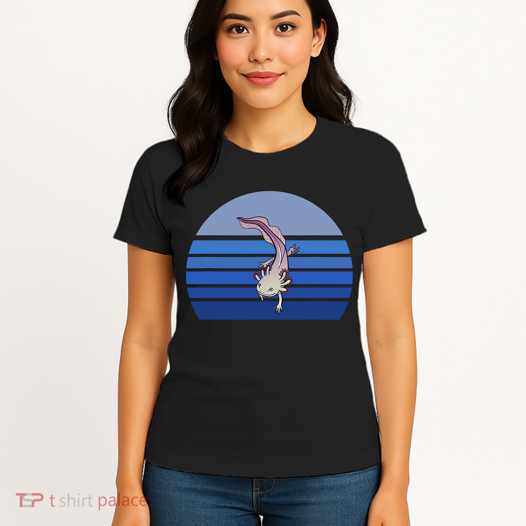 Blue Retro Axolotl Mexican Salamander Gift Lover Women's T-Shirt