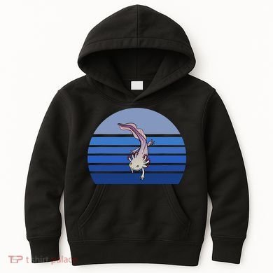 Blue Retro Axolotl Mexican Salamander Gift Lover Kids Hoodie
