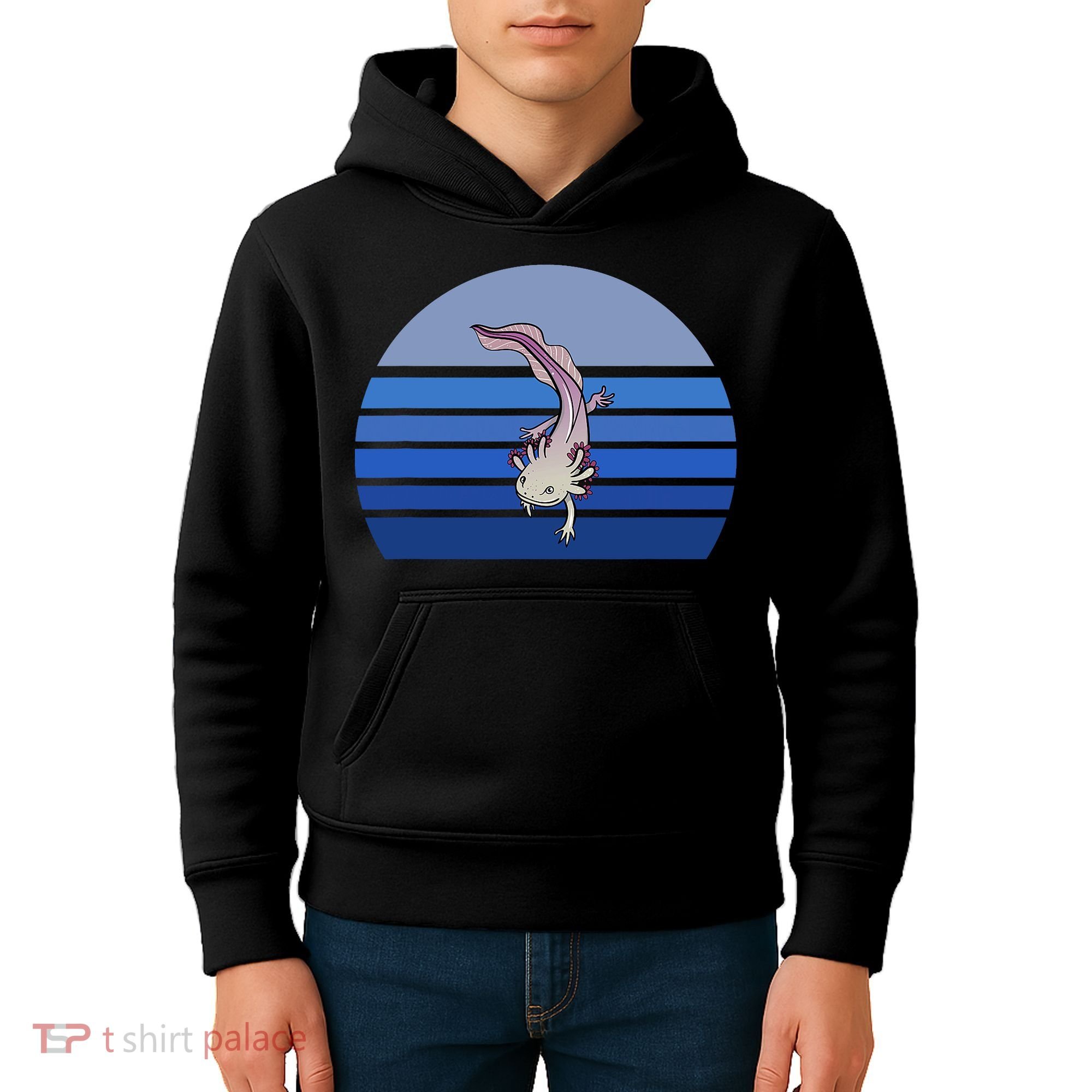Blue Retro Axolotl Mexican Salamander Gift Lover Kids Hoodie