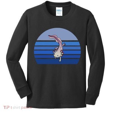 Blue Retro Axolotl Mexican Salamander Gift Lover Kids Long Sleeve Shirt