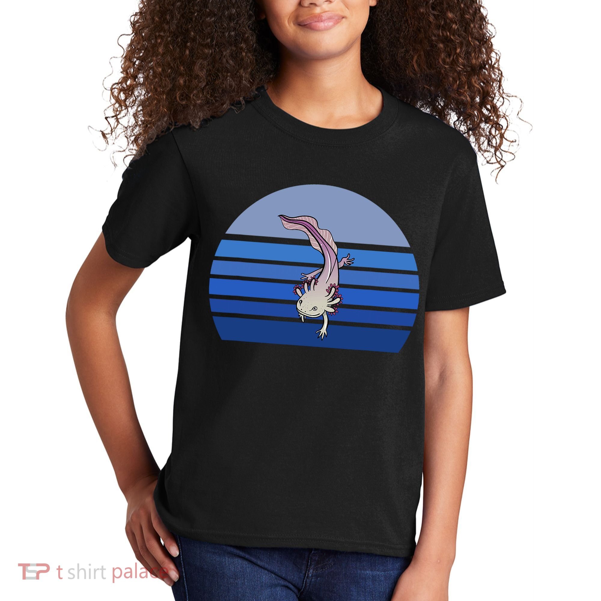 Blue Retro Axolotl Mexican Salamander Gift Lover Kids T-Shirt