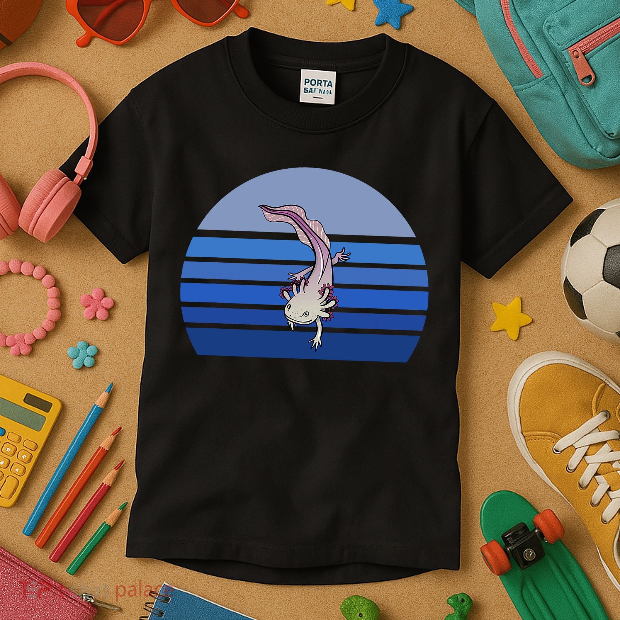 Blue Retro Axolotl Mexican Salamander Gift Lover Kids T-Shirt